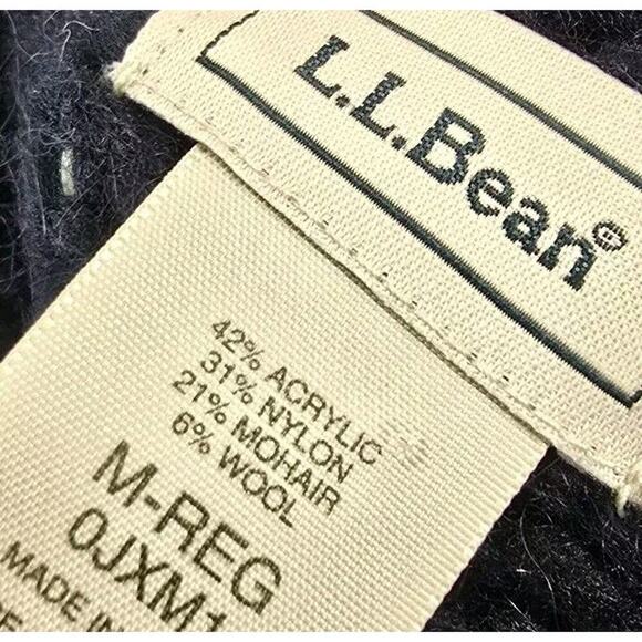 LL Bean Sweater Womens Medium Blue Cream Mohair Wool Cable Knit Roll Neck Twist - Picture 3 of 9